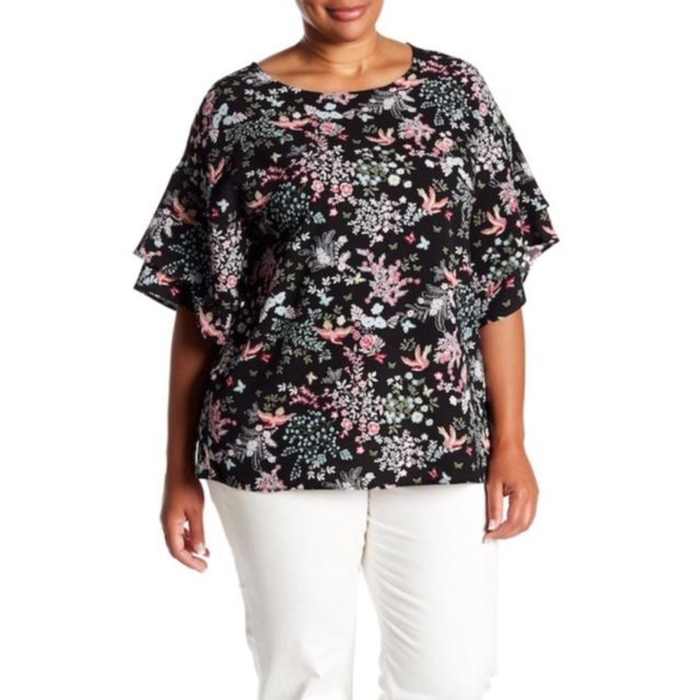Plus Womens Bobeau Double Ruffle Blouse Black 3X - Picture 8 of 8